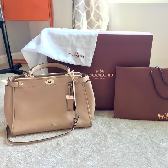 Coach Gramercy Satchel Leather Handbag Beige Nude - Picture 1 of 8